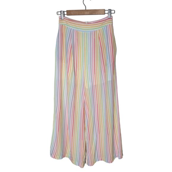 Yumi Kim Pastel Rainbow Striped Culottes Wide Leg Cropped Pant Sz Small Resort - Picture 1 of 6